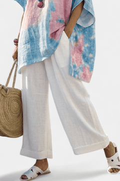 Vantrel | Comfortable Relaxed Linen Top & Striped Bamboo Pants - Rossis Family Boutique Miami