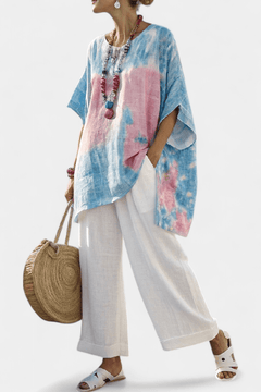 Vantrel | Comfortable Relaxed Linen Top & Striped Bamboo Pants - Rossis Family Boutique Miami