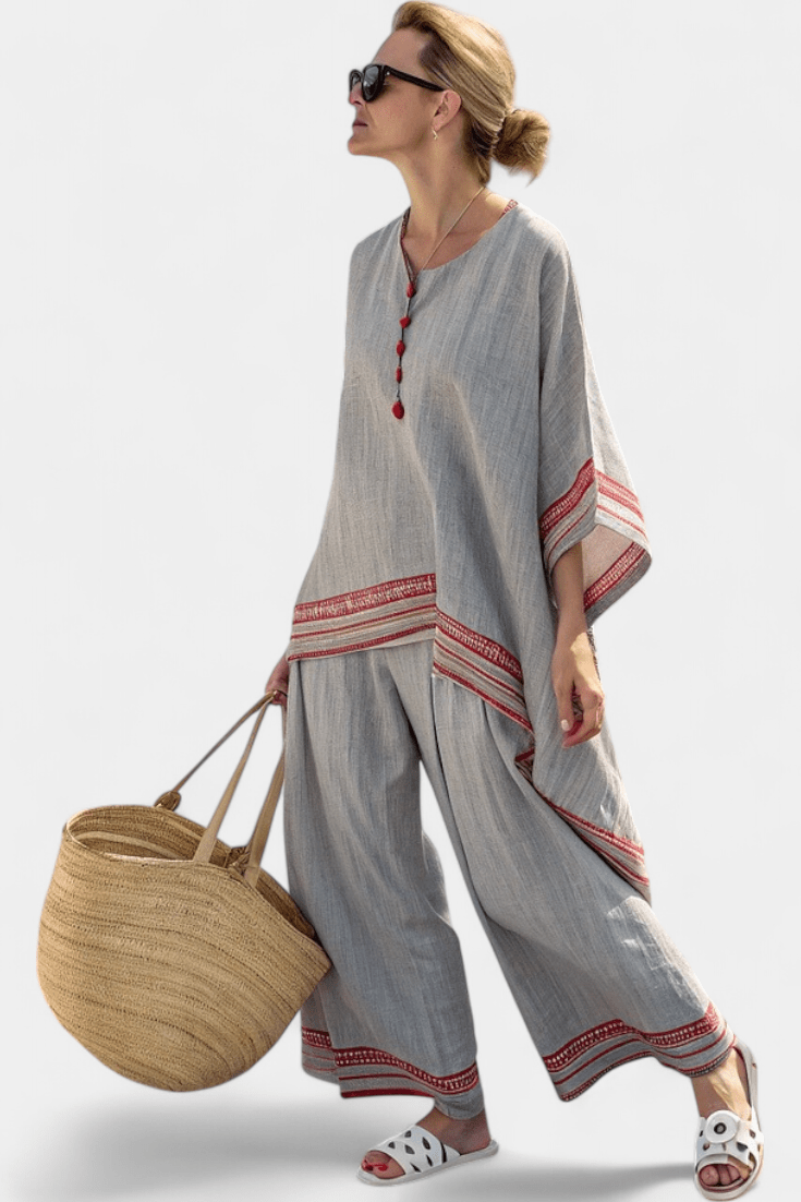 Daelric | Sophisticated Asymmetrical Blouse & Ethnic Wide - Leg Pants - Rossis Family Boutique Miami