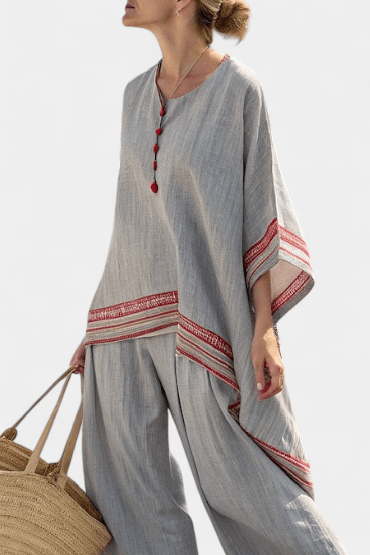 Daelric | Sophisticated Asymmetrical Blouse & Ethnic Wide - Leg Pants - Rossis Family Boutique Miami