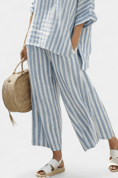 Rensleigh | Sophisticated Blue Striped Linen Top & Relaxed Pants - Rossis Family Boutique Miami