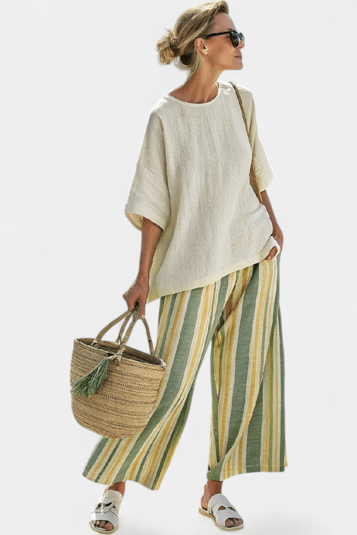 Ellowyn | Sophisticated Top & Striped Linen Pants - Rossis Family Boutique Miami