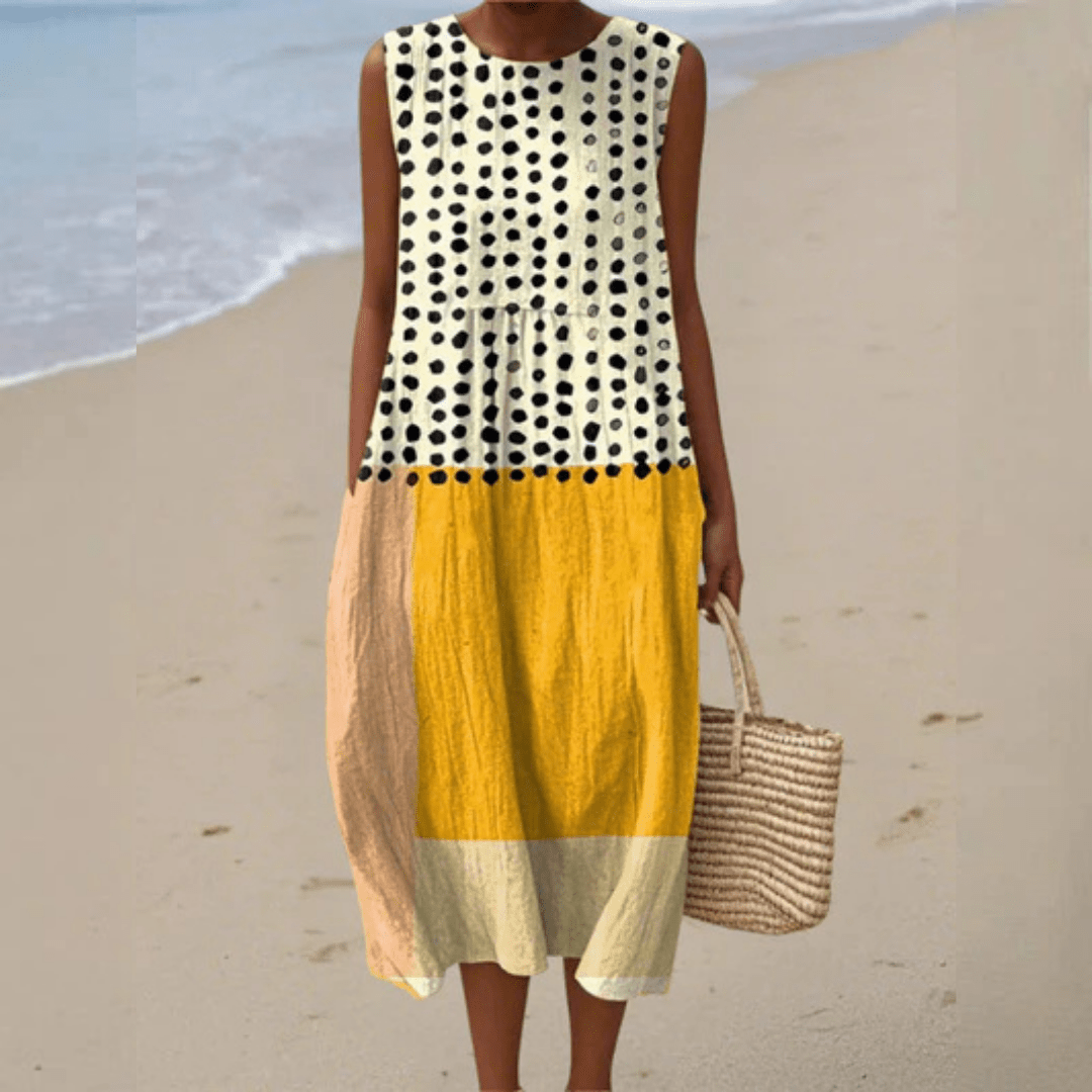 Leah | Polka Colorblock Midi Dress - Rossis Family Boutique Miami