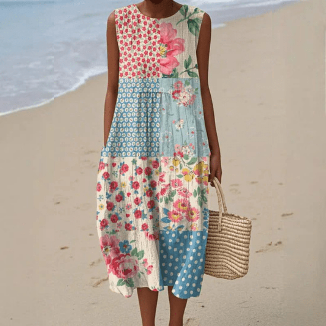 Anna | Patchwork Midi Dress - Rossis Family Boutique Miami