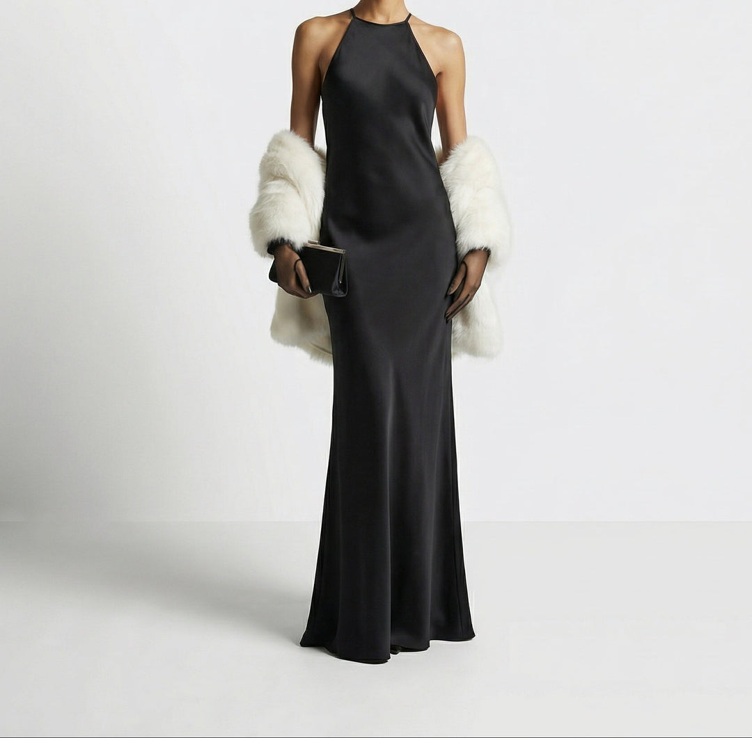 Noir Back - Appliqué Halter Dress - Luxe Atire